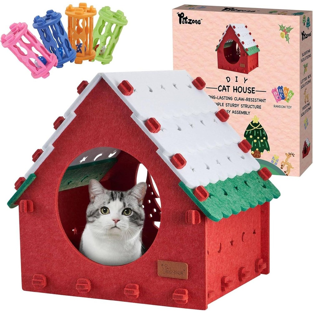 Petzone DIY Cat House Sturdy, Claw Resistant, Easy Setup Random Toy Premium Felt
